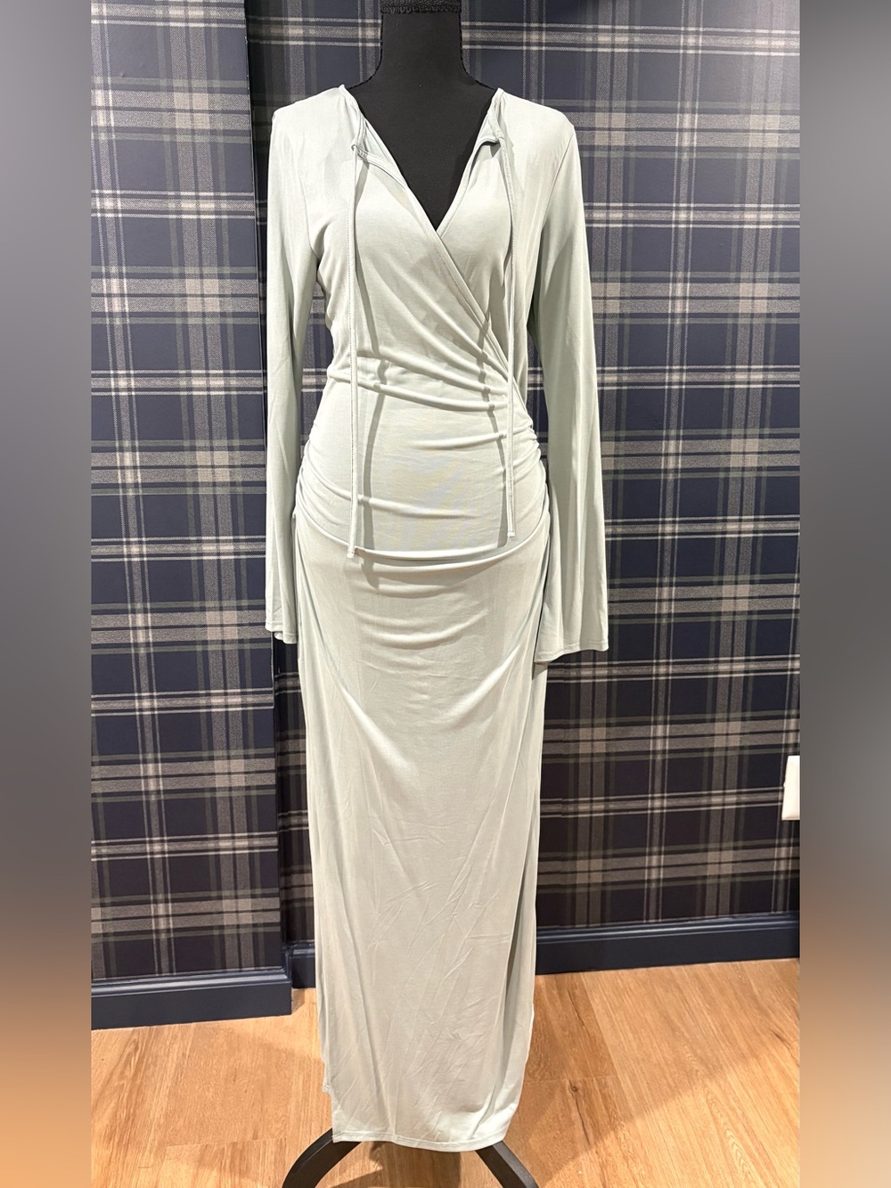 ASOS Design Sage Green Long Sleeve Wrap Maxi Dress